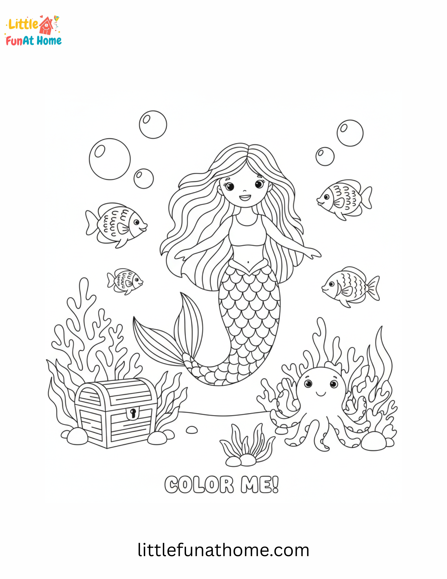free Mermaid princess coloring page for kids