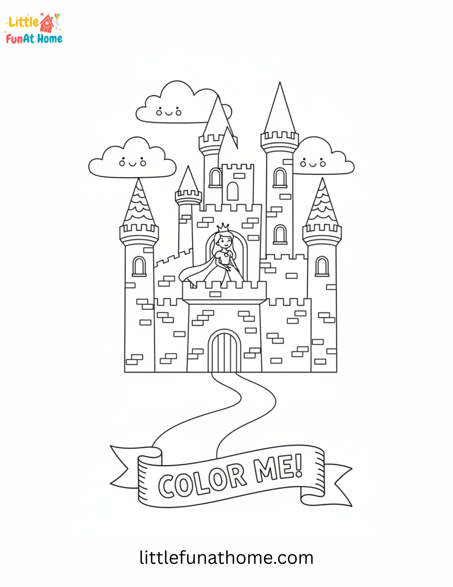 Princess in a castle coloring page for Kids