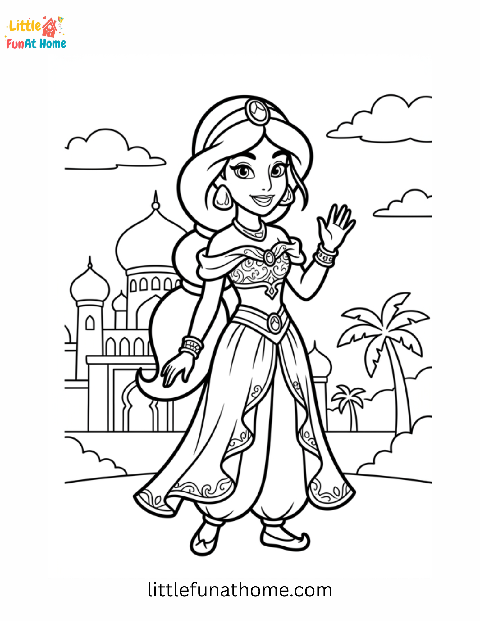 Free Princess jasmine coloring page for kids