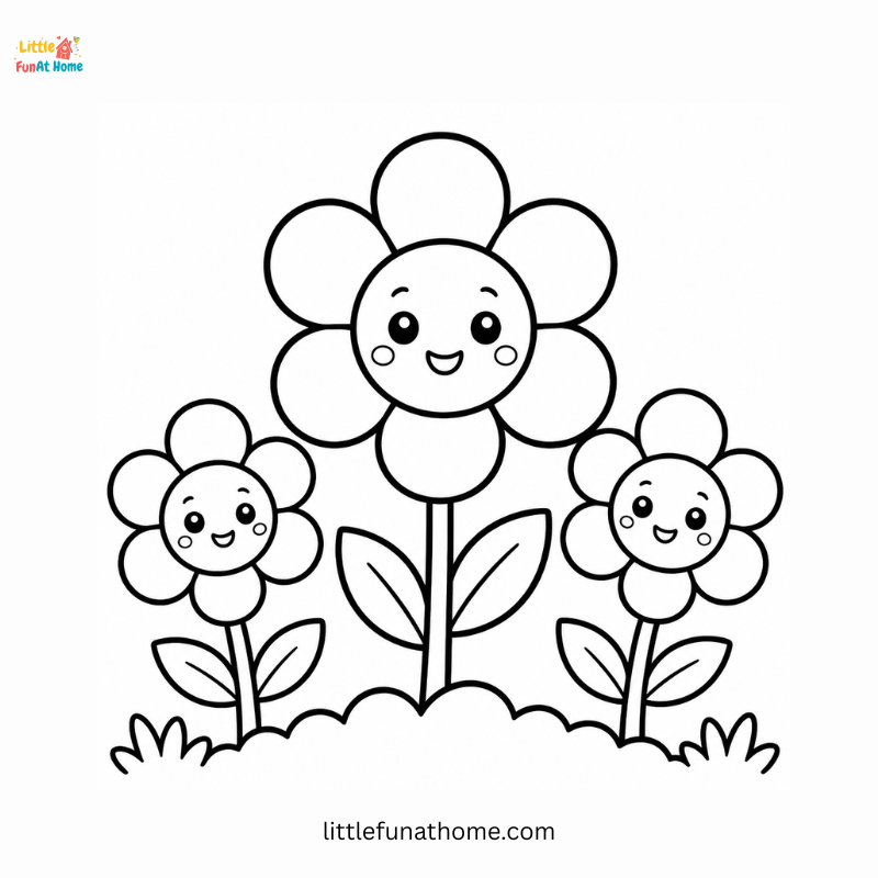 Simple Smiling Flowers Coloring Page