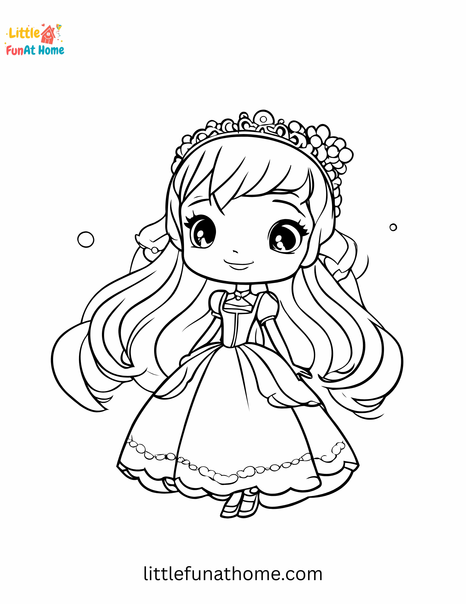 Free cute princess coloring page for kids