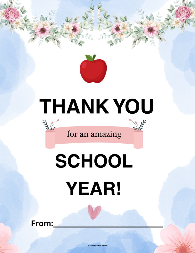 Free Printable Thank you for an amazing School year Card