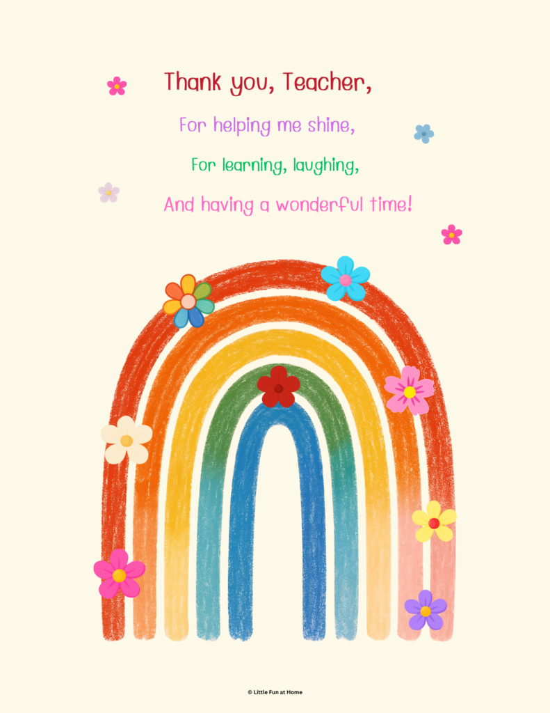 Free Printable Thank you, Teacher, For helping me shine Card