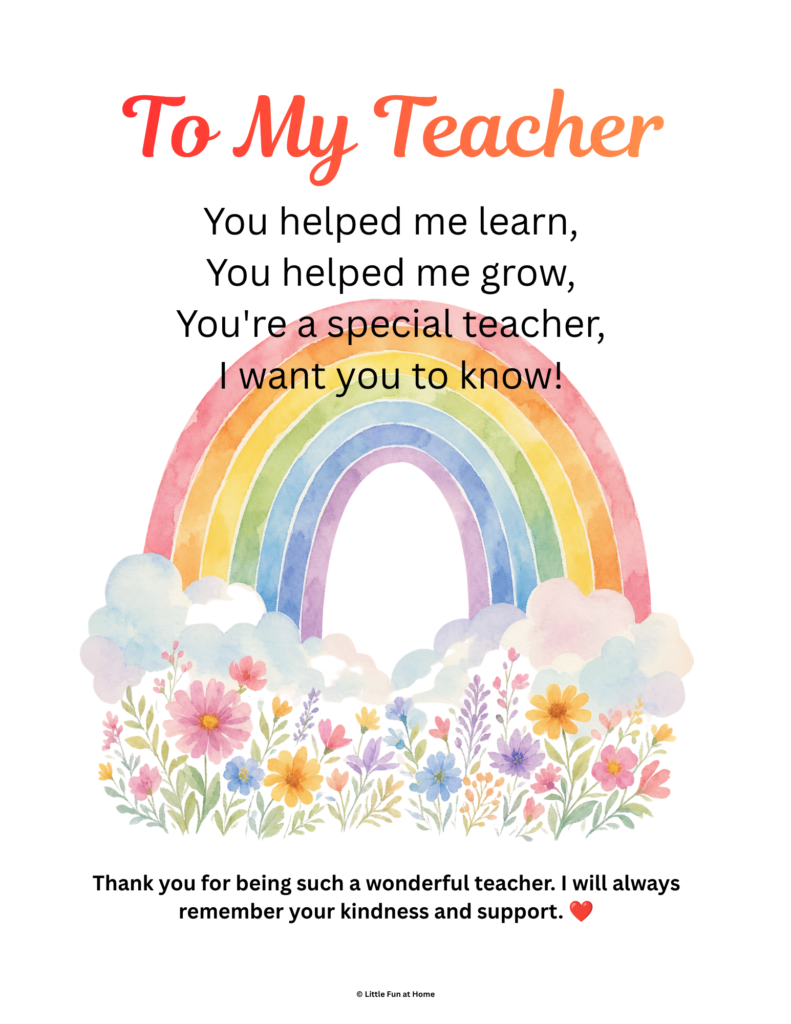 Free Printable You're a special teacher Card