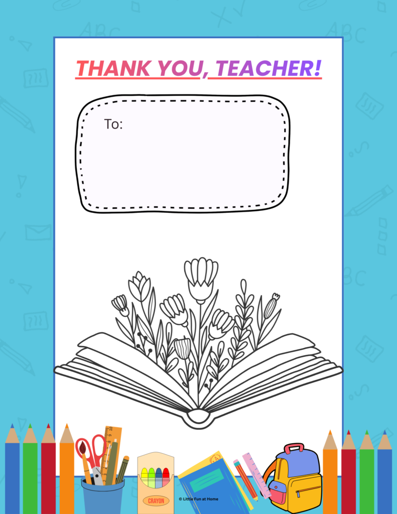 Printable Teachers Card for Coloring