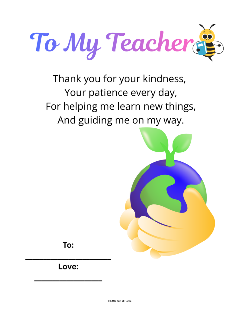 Free Printable For helping me learn new things, And guiding me on my way Card
