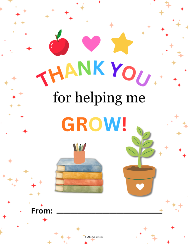 Free Printable Thank You Teacher For Helping me Grow card