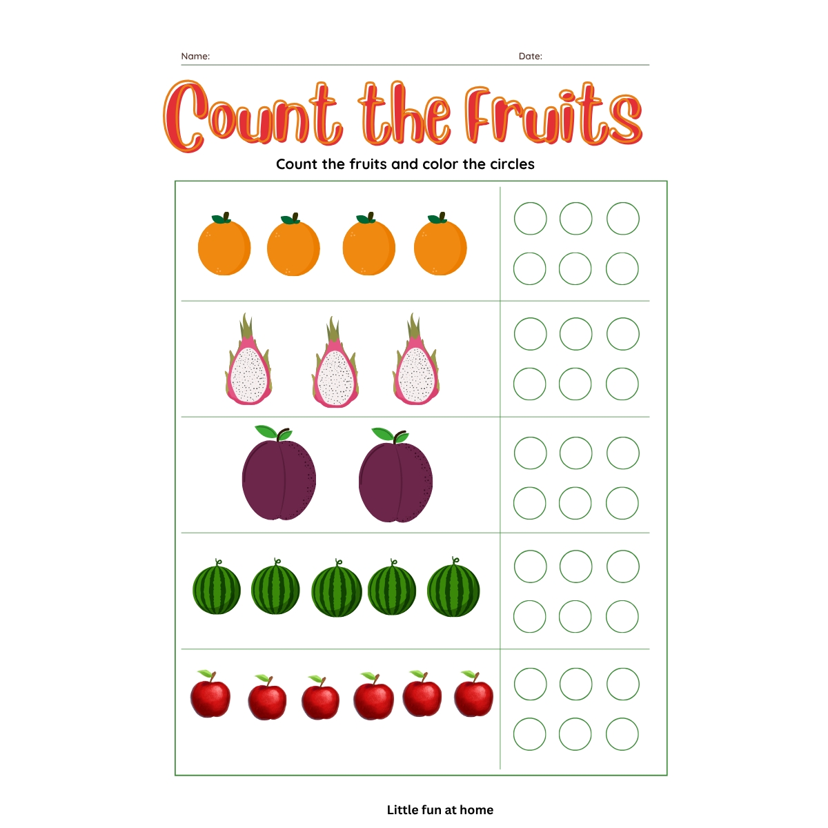 Free Printable Count the Fruits Sheet