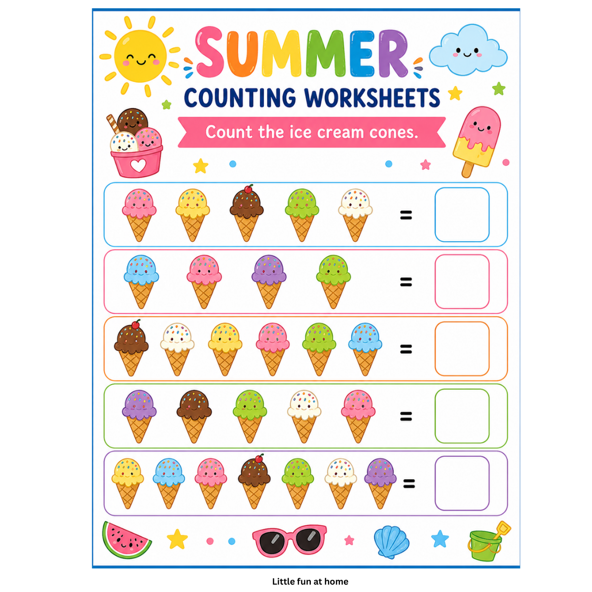Free Printable Count the ice cream cones