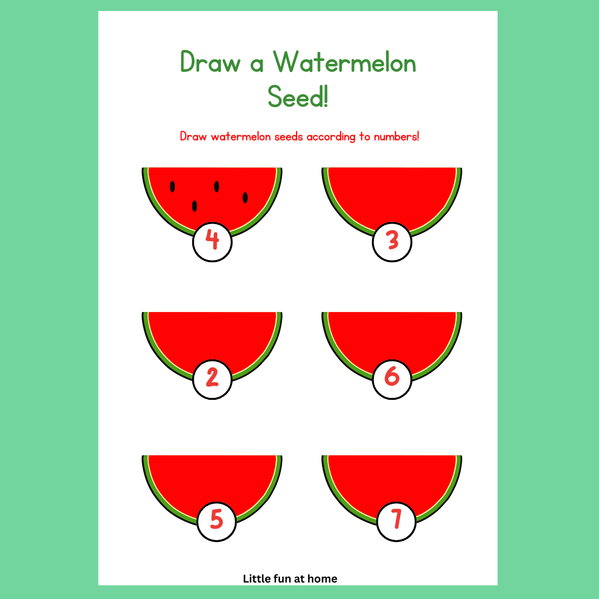 Draw a watermelon seeds activity Sheet for Kids Free Printable