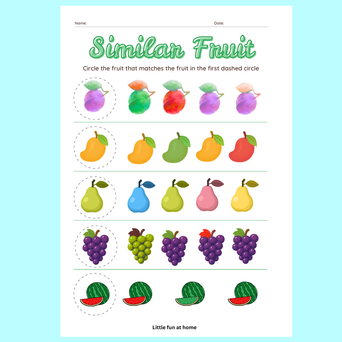 Free Printable Find Similar fruits Activity Sheet