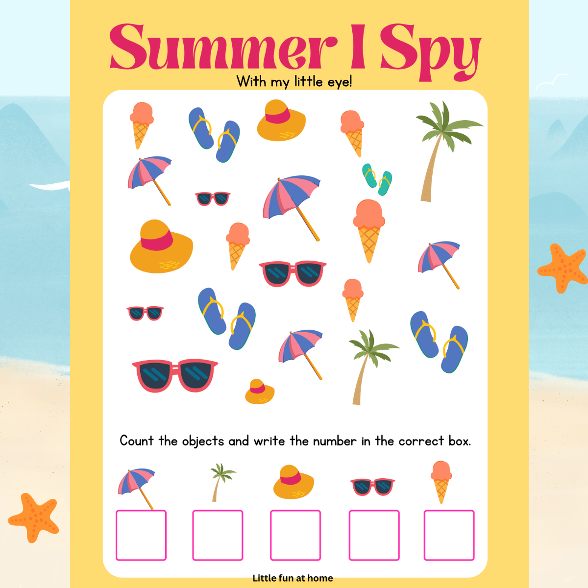 Free printable I spy Summer activity Worksheet