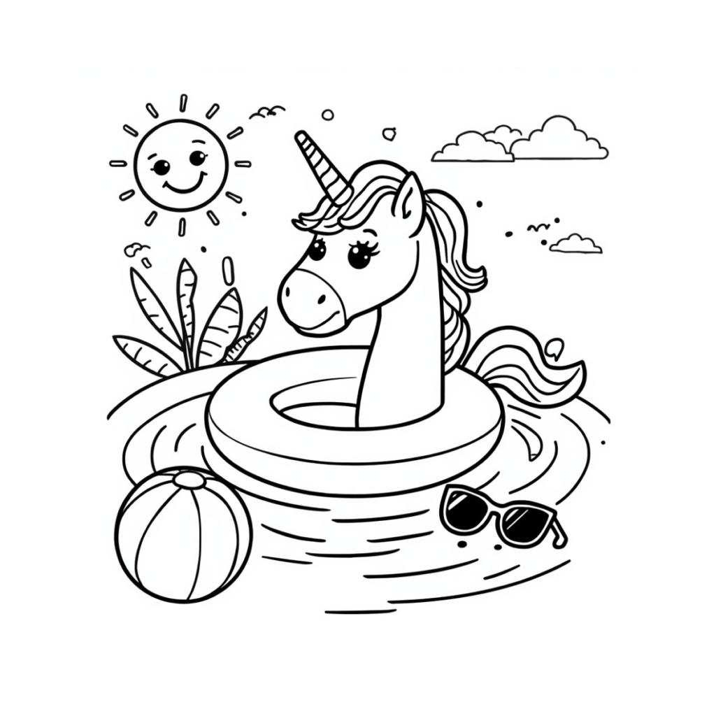 Pool Party Summer Coloring Page Free Printable