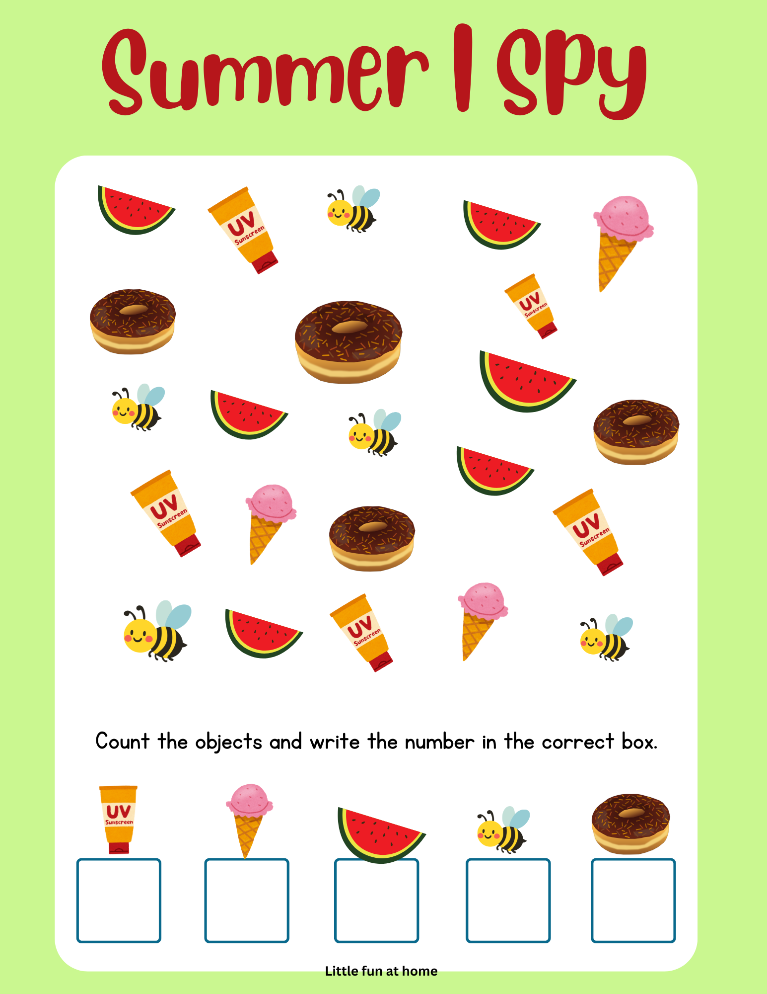 Free Printable Summer I Spy Worksheet