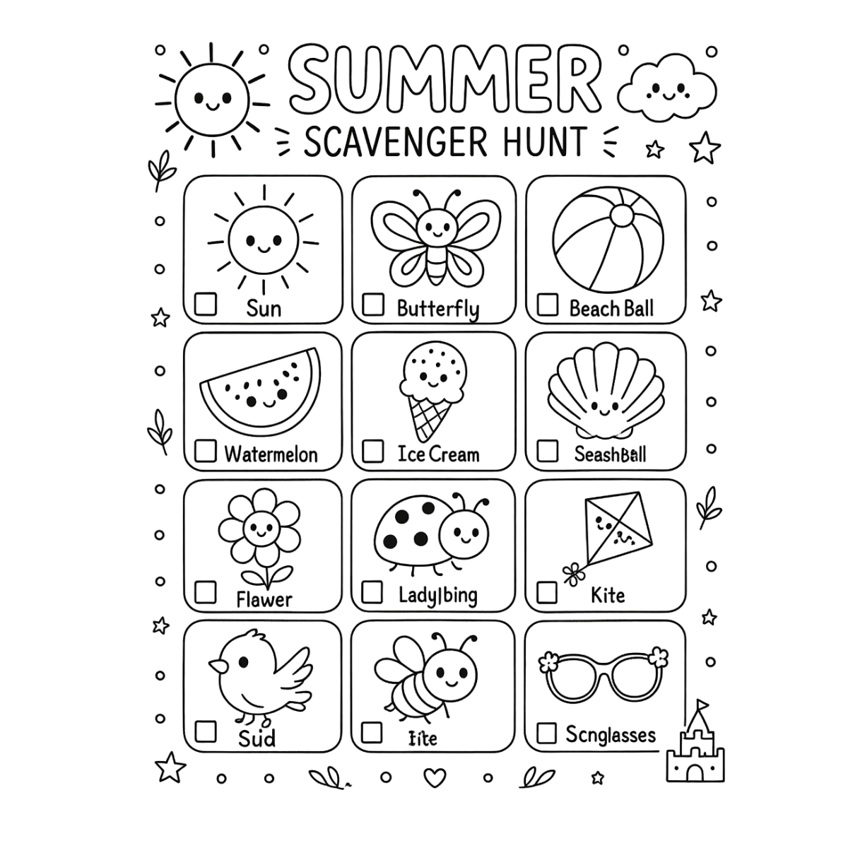 Free Printable Summer Scavenger Hunt Coloring Worksheet
