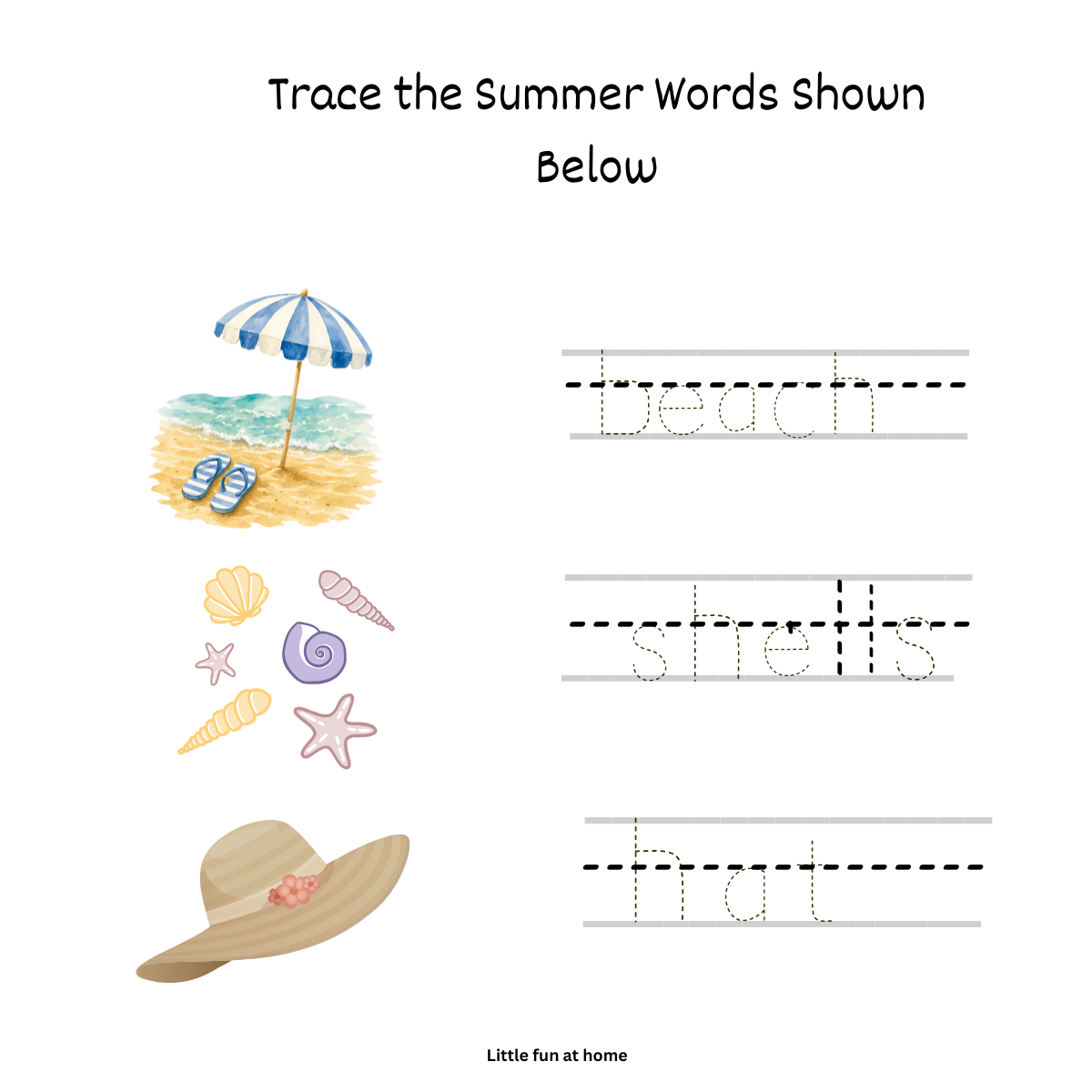 Free Printable Trace the Summer Words Worksheet