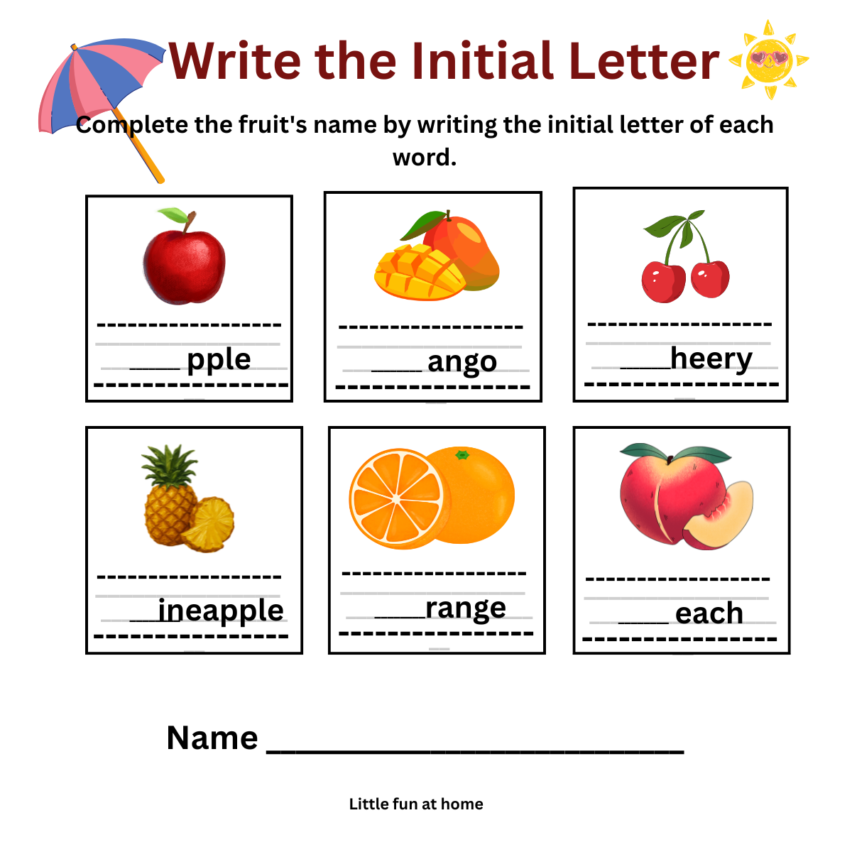 Free Printable Write an Initial Letter Activity Worksheet